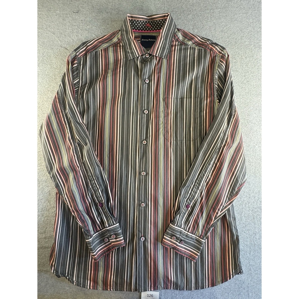Tommy Bahama Shirt Mens Medium Striped Button Up Long Sleeve Chest Pocket